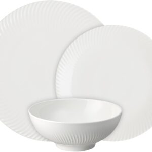 Denby - Arc White Porcelain Dinner Set For 4-12 Piece Textured Tableware Set For Any Occasion - Dishwasher Microwave Oven Safe - Scratch Chip Resistant