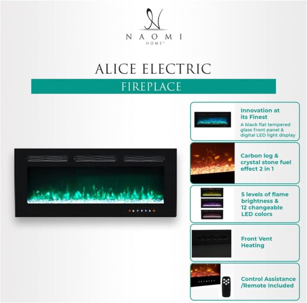Naomi Home Electric Fire Place Heater for The Wall Mount, Living Room Black 30 Inches/12 Flame Colors - Image 5