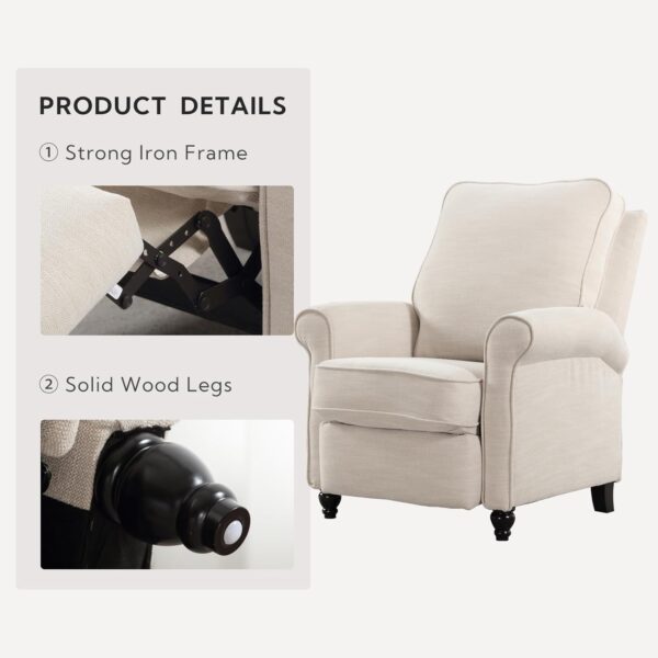 ANJ Push Back Recliner Chair, Textured Fabric Overstuffed Wingback Recliner, Adjustable Pushback Chair with Padded Seat and Back, Single Reclining Sofa for Living Room, Bedroom(Beige) - Image 5