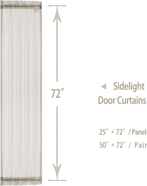 FMFUNCTEX Linen Sidelight French Door Curtains 72 Inches Long Flax Linen Sheer Door Panels Privacy Side Door Curtains Including Tiebacks for Sliding Glass Door Patio Door Windows, Natural 2 Panels - Image 2