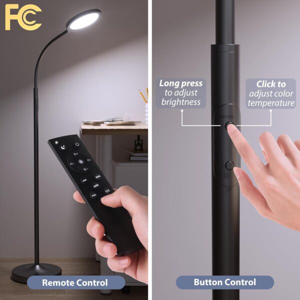 luckystyle Floor Lamp,Super Bright Dimmable LED Lamps for Living Room, Custom Color Temperature Standing Lamp with Remote Push Button, Adjustable Gooseneck Reading Floor Lamp for Bedroom Office Black - Image 3