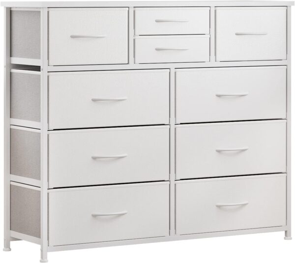 LUMTOK 10-Drawer Dresser, Fabric Storage Dressers Drawers for Bedroom, Hallway, Nursery, Closets, Steel Frame, Wood Top, Easy Pull Handle (White) - Image 4