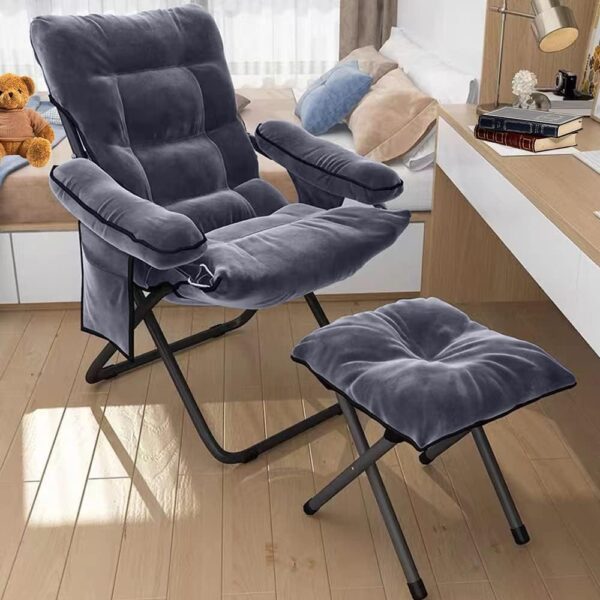 Lazy Chair with Ottoman Foldable Aluminum Reclining with Armrests and Side Pocket Adjustable Reading Sofa Chair with Footrest for Bedroom/Office/Living Room/Grey