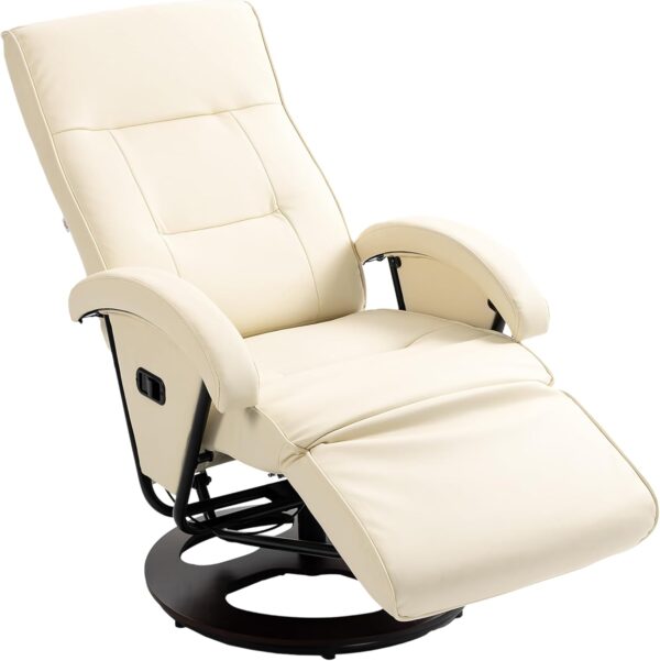 HOMCOM PU Recliner with Footrest, Lounge Chair with 135° Adjustable Backrest, Swivel Wood Base, Padded Seat & Armrests for Living Room, Beige