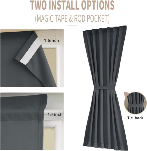 Vatge Grey French Door Curtains - Sidelight Curtains for Front Door Privacy, 12 Inch Wide Narrow Window Curtains for Side Door, 1 Panel, W12 x L72, Grey - Image 2