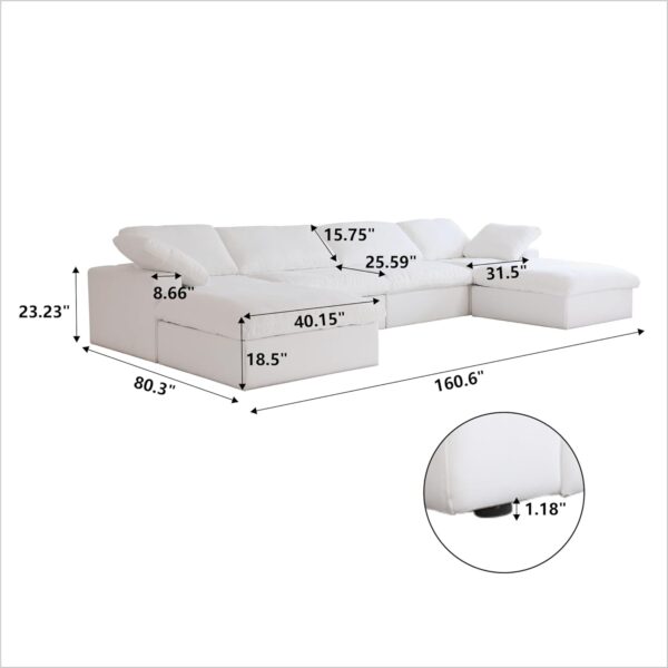 JACH U-Shaped Cloud Couches for Living Room, 6-Seats Modular Convertible Sectional Sofas, Cushion Covers Removable, Comfy Sectional Couch with Chaise Ottomans for Living Room Apartment (White) - Image 3