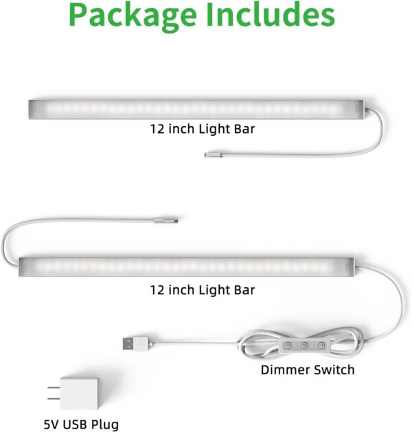 Plug-in Under Cabinet Lighting, Dimmable Under Counter Lights for Kitchen, 2pcs 12 Inch, Warn White 3000K Linkable USB Led Closet Light, Wired Indoor Night Lights Bar for Desk,Sink,Workbench - Image 7