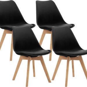CangLong Side Chair Mid Century Modern Dining Chair with Wood Legs for Kitchen, Living, Dining Room, Set of 4, Black