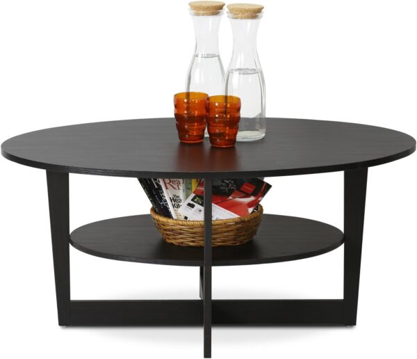 Furinno Oval Coffee Table, Walnut - Image 6