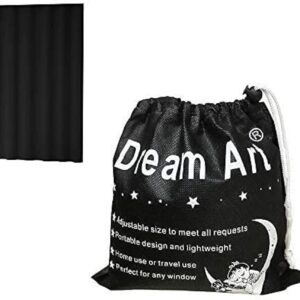 DREAM ART Anywhere Portable Blackout Curtain/Adjustable Blackout Shades/Temporary Blackout Blinds with Suction Cups for Nursery,Children Kids Bedroom or Travel Use,Black,1 pc W51xL71Inch(130X180cm)