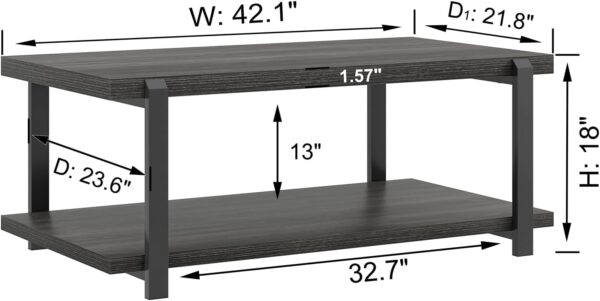 FOLUBAN Modern Coffee Table, Rustic Wood Center Table with Storage for Living Room, Dark Gray - Image 2