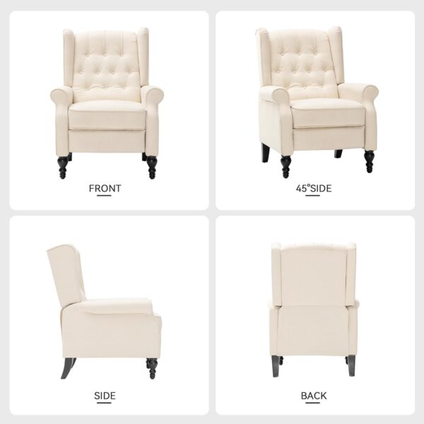Mid Century Wingback Recliner Chair for Adults, Modern Linen Fabric Push Back Recliner Chairs with Button Tufted Upholstered Back & Footrest, Manual Recliner Chais for Living Room, Nursery, Gray - Image 5