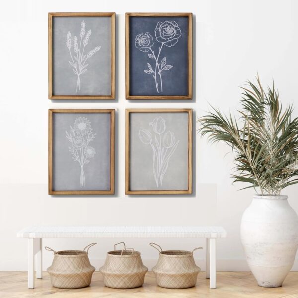Mokof Framed Canvas Print Wall Art Set of 4, Boho Botanical Flower Prints Art for Home Office Decor, Modern Farmhouse Wall Decor for Living Room, Bedroom, Kitchen, Bathroom - Image 5