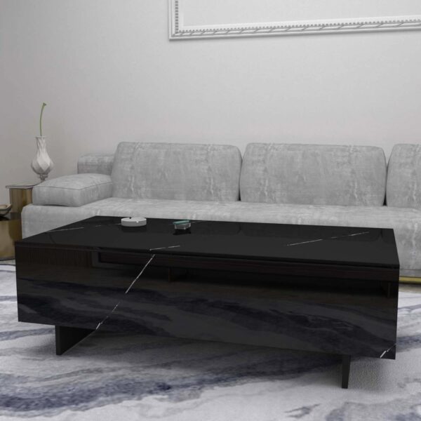 COSVALVE Marble Rectangle Coffee Tables for Living Room,Black Modern Side Table,Contemporary High Gloss Elegant Center Table for Waiting Area,41.3" Lx19.7 Wx13.8 H,Black - Image 7