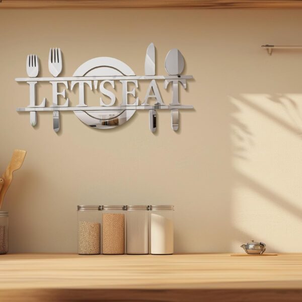 Doeean Let's Eat Wall Decor Letter Signs Acrylic Mirror Wall Decals Decorations Stickers for Kitchen or Dining Room (Silver 26.3 X 13.2) - Image 2