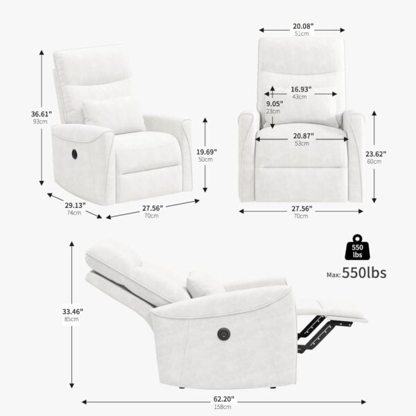 Power Recliner Chair for Adults, Reclining Sofa Chair, Adjustable Home Theater Seating Lounge with Lumbar Support, Small Recliners for Living Room with Charging Ports (Milky) - Image 3