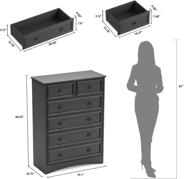 Modern 6 Drawer Dresser with Led Lights, Dressers for Bedroom, Tall Chest of Drawers Closet Organizers & Storage Clothes - Easy Pull Handle, Textured Borders Living Room, Hallway, Dark Rustic Oak - Image 3