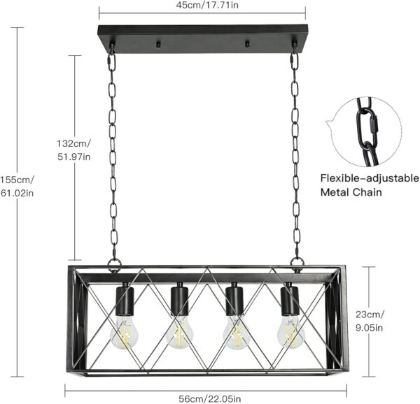 Depuley 5-Light Industrial Chandelier Light Fixture, Black Farmhouse Linear Chandeliers Pendant lights, Rectangular Metal Cage Table Island Lighting for Dining Room, Kitchen, Bar, 5*E12 Bulbs Included - Image 5