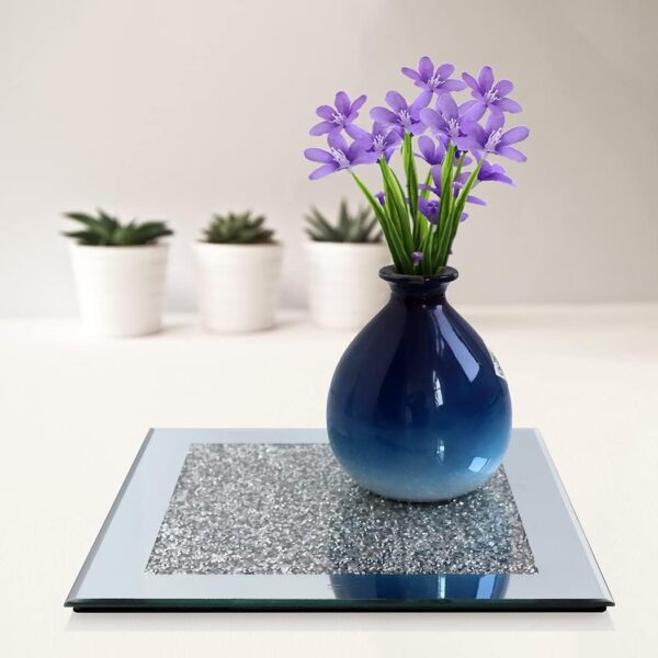 GIMORRTO Glass Mirrored Coaster 4 PC, Crushed Diamond Square Cup Mat 4" Decor on Tabletop for Bar Tools Dining Table - Image 5