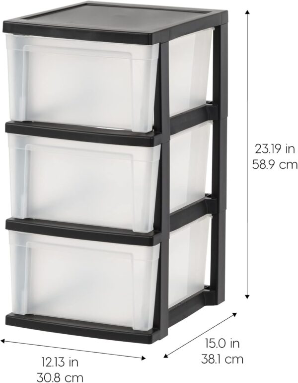 IRIS USA 3-Drawer Plastic Storage Dresser, 2-Pack, Standing Organizer Storage Container Bin with Drawers for Clothes Crafts Classroom Bedroom Dorm, Black/Clear - Image 3