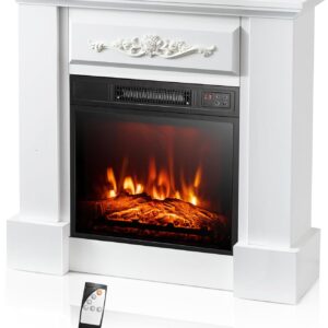 GOFLAME Electric Fireplace with Mantel, 1400W Freestanding Mantel Fireplace Heater with Remote Control, 3 Flame Brightness, Thermostat, 6H Timer, Overheat Protection, CSA Certified (White)