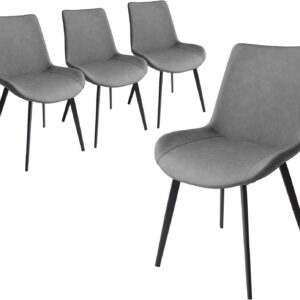 Dining Chairs Set of 4, Modern Kitchen Dining Room Chairs, Upholstered Dining Accent Side Chairs in Faux Leather Cushion Seat and Sturdy Metal Legs (Set of 4 Grey Chairs)