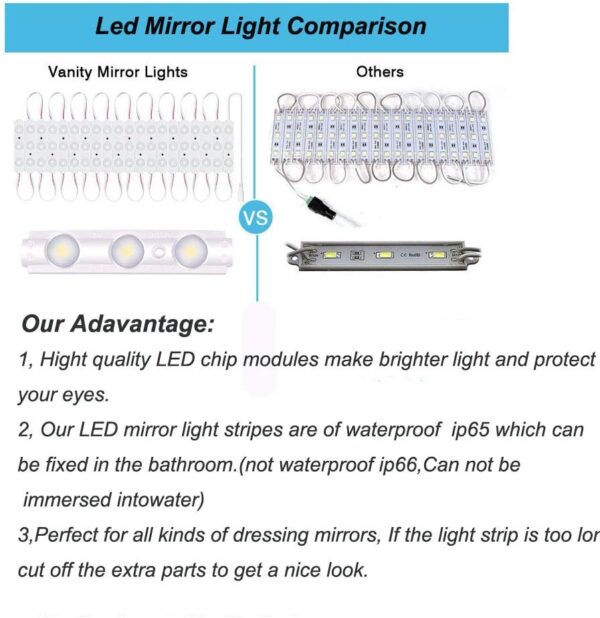 Led Vanity Mirror Lights, Hollywood Style Vanity Make Up Light, 10ft Ultra Bright White LED, Dimmable Touch Control Lights Strip, for Makeup Vanity Table & Bathroom Mirror, Mirror Not Included - Image 5