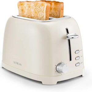 Ultrean Toaster 2 Slice with Extra-Wide Slot, Stainless Steel Toaster with Removable Crumb Tray, Small Toaster with 6 Browning Settings, Cancel, Bagel, Deforest Functions, 825 W