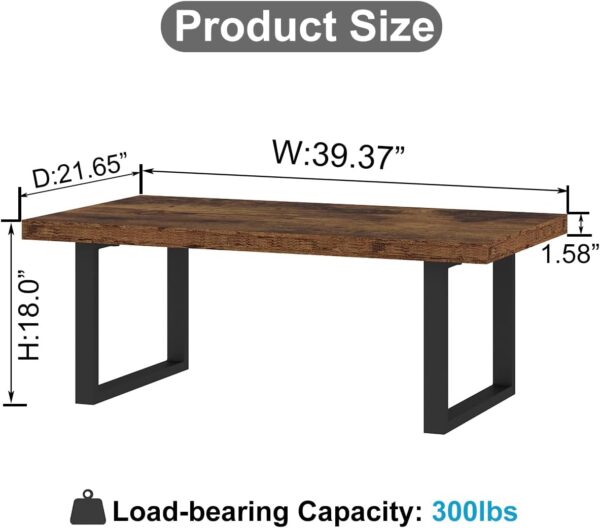 IBF Rustic Coffee Table, Industrial Simple Wooden Living Room Table, Modern Minimalist Farmhouse Rectangle Center Table, Wood and Metal Vintage Tea Coffee Table for Home Bedroom, Rustic Brown, 39 Inch - Image 2