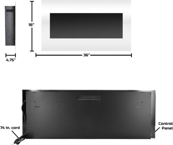 Northwest 36-Inch Wall Mounted Electric Fireplace - 10-Color LED Flame and 3 Media Backgrounds with Adjustable Brightness and Remote (White) - Image 3