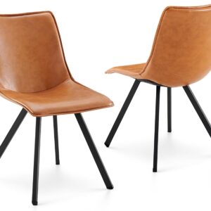 COLAMY PU Leather Dining Chairs Set of 6, High Back Modern Upholstered Dining Room Kitchen Side Chair with Metal Legs for Home/Living Room/Bedroom/Office, Light Brown