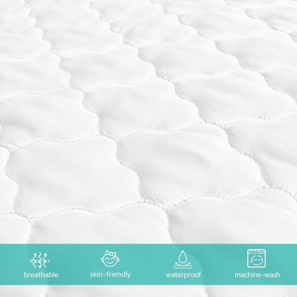 Crib Mattress Protector Sheets Fitted Waterproof Crib Mattress Pad Cover, Noiseless & Machine Wash 100% Absorbent Crib/Toddler Mattress Protector Sheet Quilted, White, 52" x 28" - Image 6