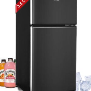 KRIB BLING 3.5 Cu.Ft Refrigerator 2 Door 7 Level Adjustable Thermostat Control Top-Freezer Refrigerator Lock Fresh Energy Saving Black (KB03-FLS-80-BLACK)