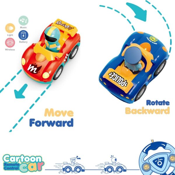 Remote Control Cartoon Police and Racing Cars: RC Toys for Toddlers Kids Boys and Girls - Set of 2 Vehicles for Simultaneous Play - Image 5