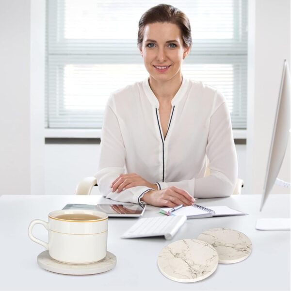 6 Pcs White Marble Coaster Set with Holder Absorbent Coasters Drink Coasters Ceramic Bar Coasters Cute Dining Coffee Table Coasters Decor Gift Cup Stone Modern Coasters for Beverage Beer Coasters - Image 4