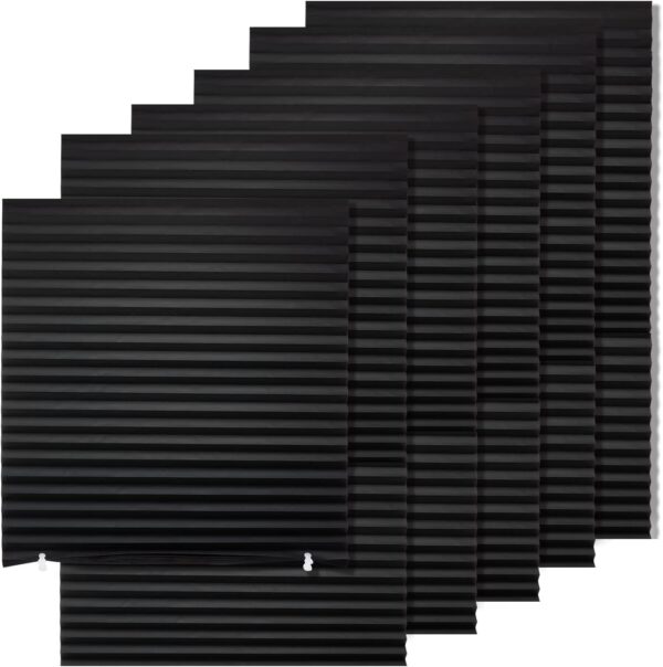 MYshade 6 Pack Temporary Blackout Paper Shades for Windows,Paper Pleated Blinds with Adhesive,No Tools No Drilling Free Cut Size Paper Room Darkening Shades(Black, 36" W x 72" H)
