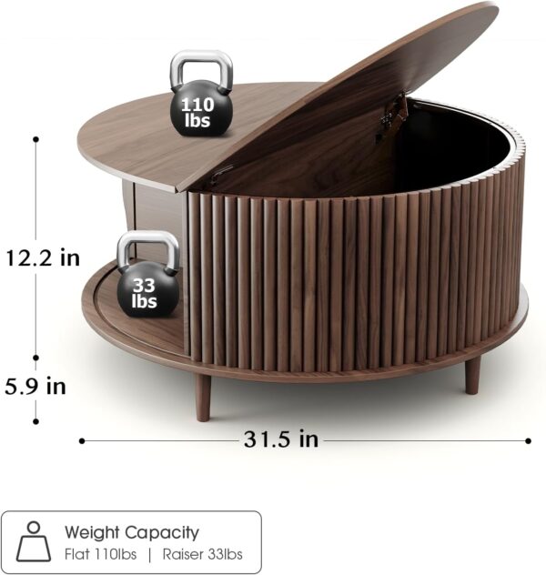 Round Coffee Table with Storage,Mid Century Modern Coffee Table with Sliding Cabinet Door,Coffee Table for Living Room,31.5" Small Center Table (Walnut) - Image 2
