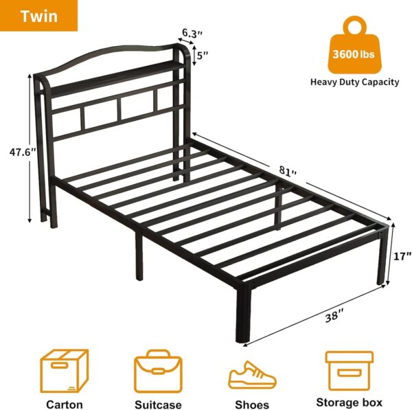 Twin Bed Frame - Twin Bed Frame with Headboard and USB & Type C Charging Station, Heavy Duty Metal Bed Frame No Box Spring Needed with Ample Storage Space - Easy Assembly and Noise Free - Image 2
