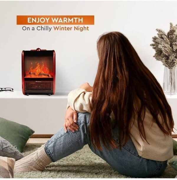 Comfort Zone Electric Mini Fireplace Space Heater with Realistic 3D Flame, Stay-Cool Body, Carry Handle, Overheat Sensor, and Safety Tip-Over Switch, Ideal for Home, Bedroom, & Office, 1,200W, CZFP1 - Image 2