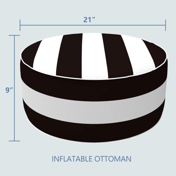 LVTXIII Outdoor Inflatable Ottoman, Fade-Resistant Round Footrest Stool D21”x H9”, Portable Patio Pouf for Garden Camping or Home Use-Cabana Black - Image 3