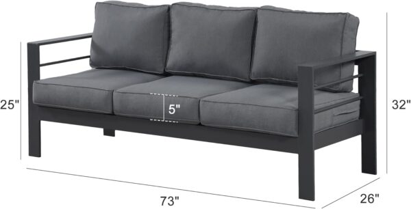Wisteria Lane Patio Furniture Aluminum Sofa, All-Weather Outdoor 3 Seats Couch, Gray Metal Chair with Dark Grey Cushions - Image 3