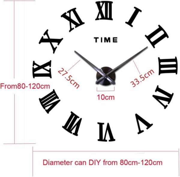 FASHION in THE CITY Mirror Surface 3D DIY Wall Clocks Modern Design Room Decorative Wall Watches (Black) - Image 2