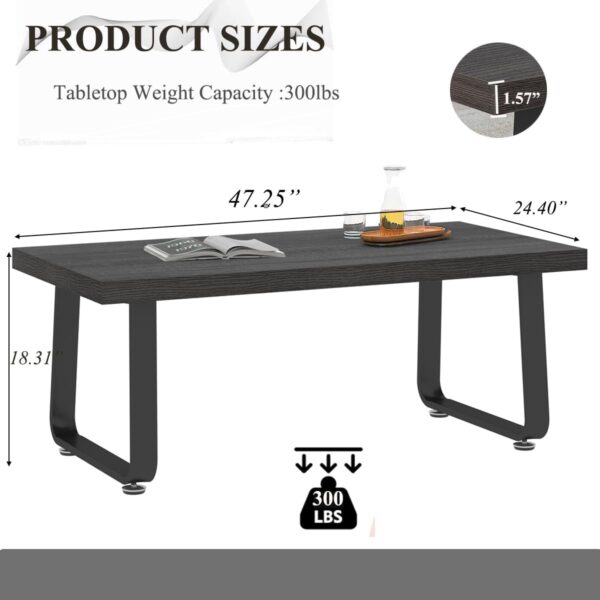 HSH Coffee Table, Industrial Wooden Coffee Table, Modern Minimalist Rectangular Center Table for Living Room, Wood and Metal Legs Cocktail Tea Table for Bedroom Home Office, Dark Gray Oak, 47 Inch - Image 2