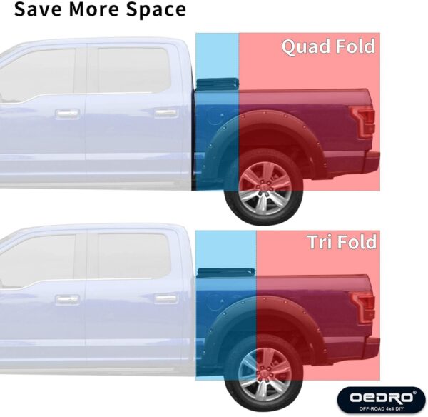 OEDRO Quad Fold Tonneau Cover Soft Four Fold Truck Bed Covers Compatible with 2015-2024 Ford F-150 F150 with 5.5 Feet Bed - Image 4