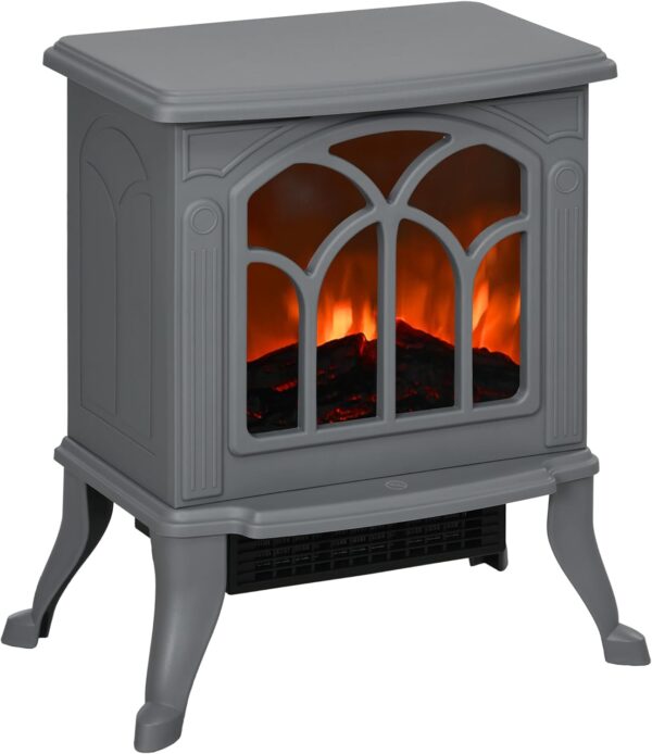 HOMCOM 17" Freestanding Electric Fireplace Stove, Fire Place Heater with Realistic Logs and Flame Effect and Overheat Protection, 750W/1500W, Gray