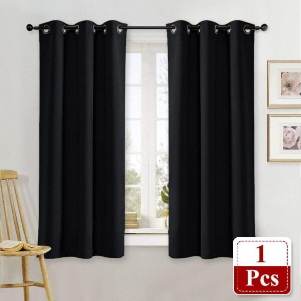 NICETOWN Halloween Black Out Curtain Panel Shade Black Solid Energy Efficient Eyelet Top Window Blind for Guest Room (Single Piece, 42 inches Wide by 63 inches Long, Black) - Image 2
