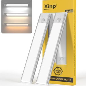 Under Cabinet Lighting, 3 Color Magnetic Motion Sensor Light Indoor, USB Rechargeable Closet Lights 1800mAh Battery Operated, Wireless Dimmable Under Counter Light Bar for Kitchen,Hallway