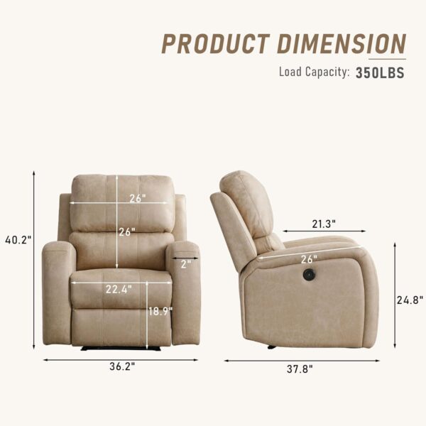 Electric Recliner Chair, Soft PU Leather Power Recliners with Padded Backrest, Single Overstuffed Heavy Duty Reclining Sofa for Living Room Bedroom - Image 3