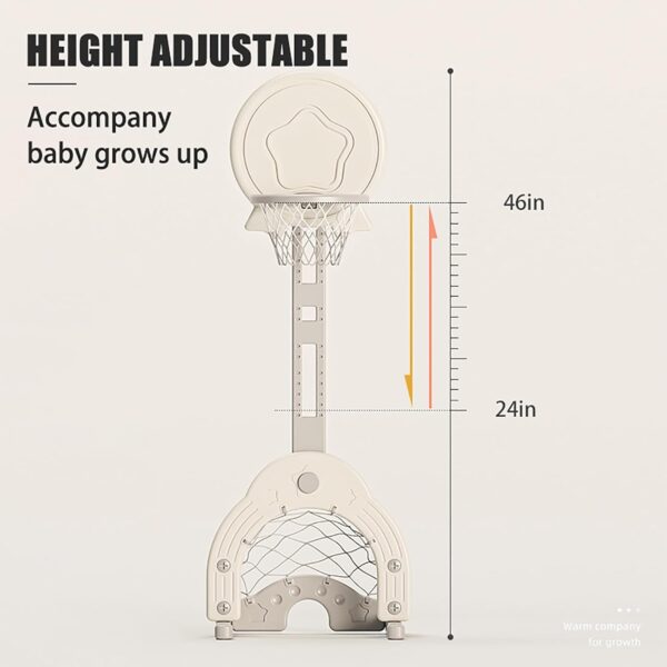Kids Basketball Hoop, Toddler Sports Activity Center, Basketball Soccer Golf Game Set, Indoor Outdoor Basketball Hoop Set Adjustable Height Levels, Gift for Baby Toy for Baby & Toddlers (Grey) - Image 4