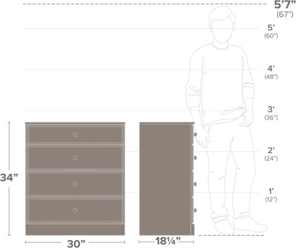 Prepac Astrid Simplistic 4-Drawer Dresser for Bedroom, Functional Bedroom Dresser Chest of Drawers 16" D x 30" W x 36.25" H, Espresso, EDBR-0401-1 - Image 4